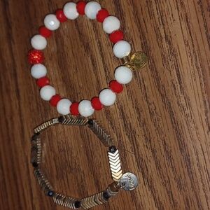 Erimish bracelets, set of 2, red&white and mixed metal